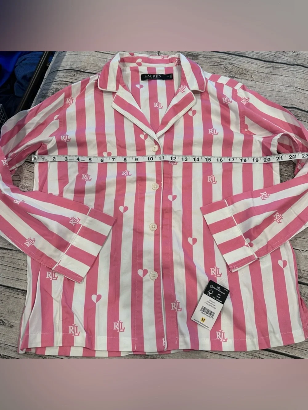 NWT Ralph Lauren Pink & White Striped 2 Piece Cotton Blend Pajama Set Size Med - Picture 7 of 12